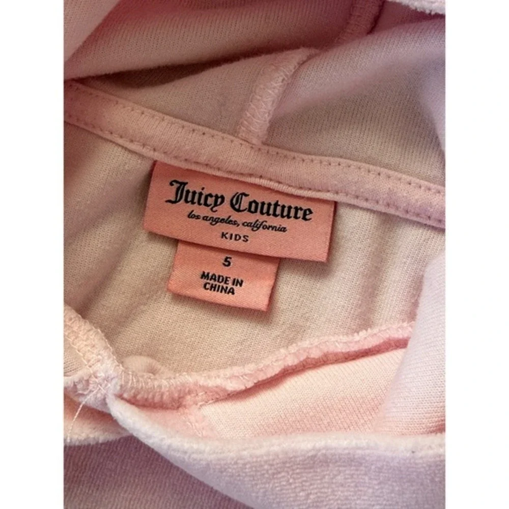 Juicy Couture Kids Pink Velour‎ Hoodie Gold Metallic Logo Pullover Size 5